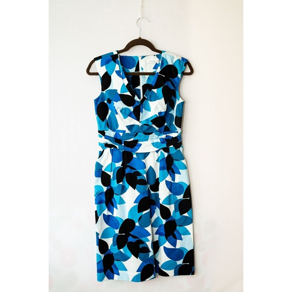 Calvin Klein shift sleeveless dress blue abstract event party 6 midi